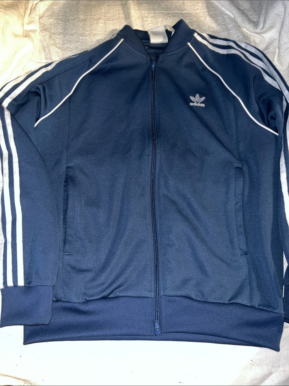 adidas Navy Blue Track Jacket with White Stripes